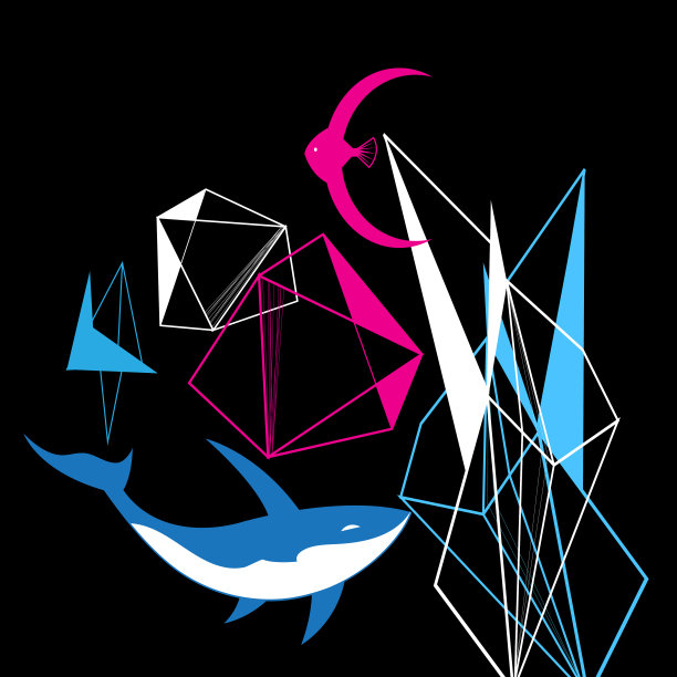 从几何形状和鱼抽象图形背景图片下载