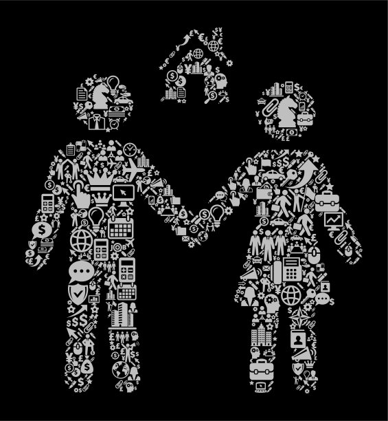 夫妇和新的Home图标商业和金融矢量图标模式图片下载