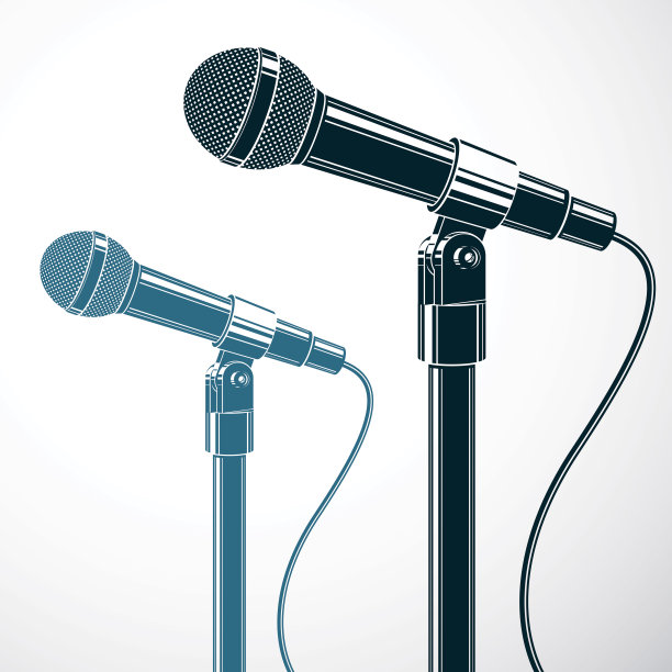 舞台麦克风矢量插图孤立在白色。新闻发布会，社会信息的影响。图片下载