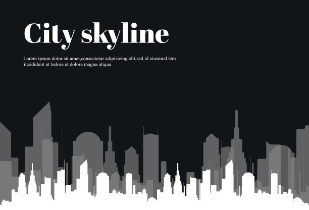 以平直的风格勾勒出城市的轮廓。现代城市景观。矢量图图片下载
