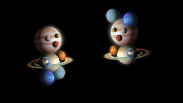 行星滑稽的木偶抽象，孤立在黑色图片下载