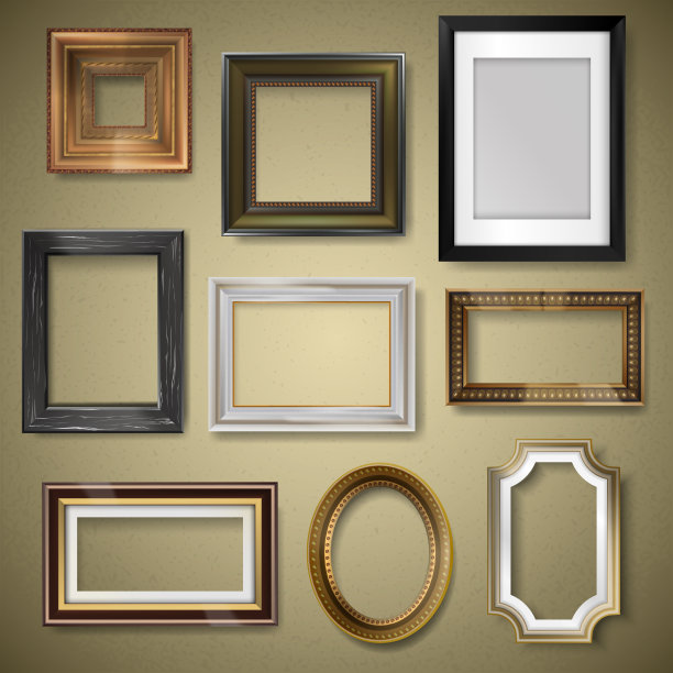 矢量复古复古艺术照片相框博物馆展览装饰古董装饰墙逼真的3d图片下载