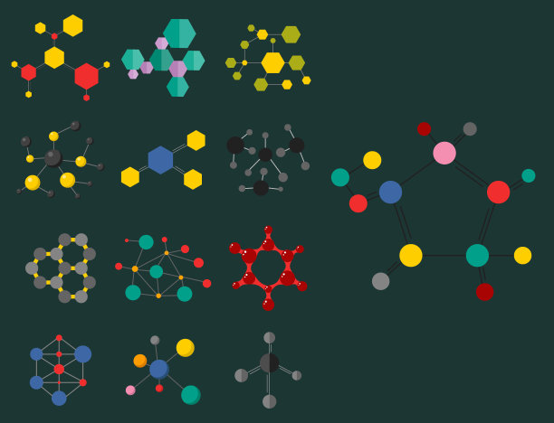 色彩分子结构以球体结构的形式微观技术设计网页，分子载体图片下载