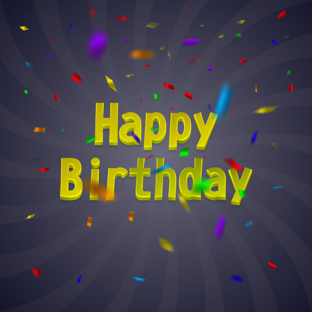 黑色背景上有彩色纸屑的生日卡片。图片下载