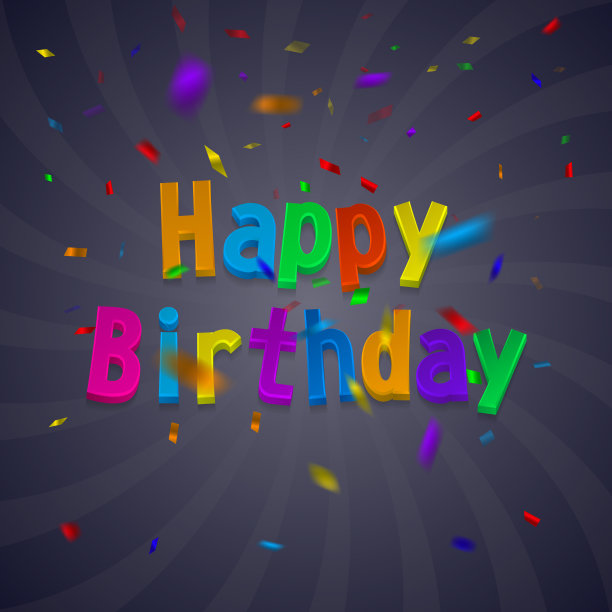 黑色背景上有彩色纸屑的生日卡片。图片下载