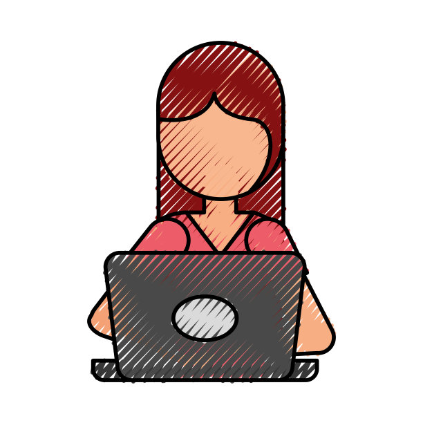 卡通女孩用笔记本电脑编程图片下载