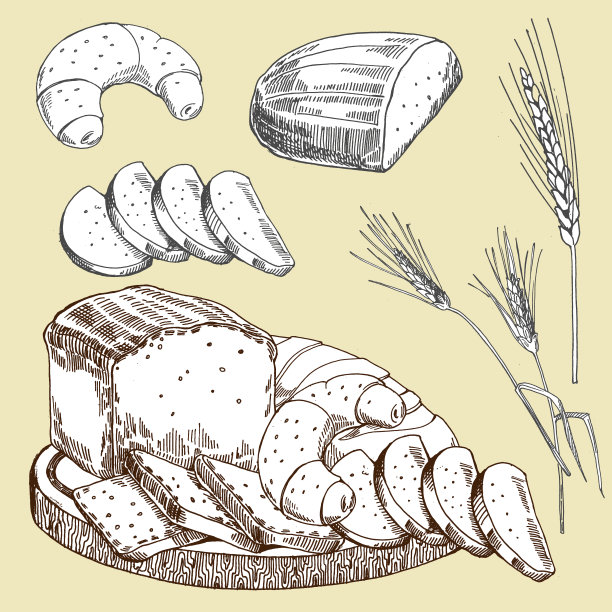 烘焙产品，矢量手绘图片下载