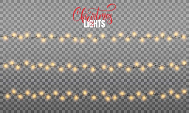 圣诞灯。现实的线灯设计元素的粉色和黄色的颜色。冬季假期灯火通明。闪亮的圣诞和新年花环素材图片