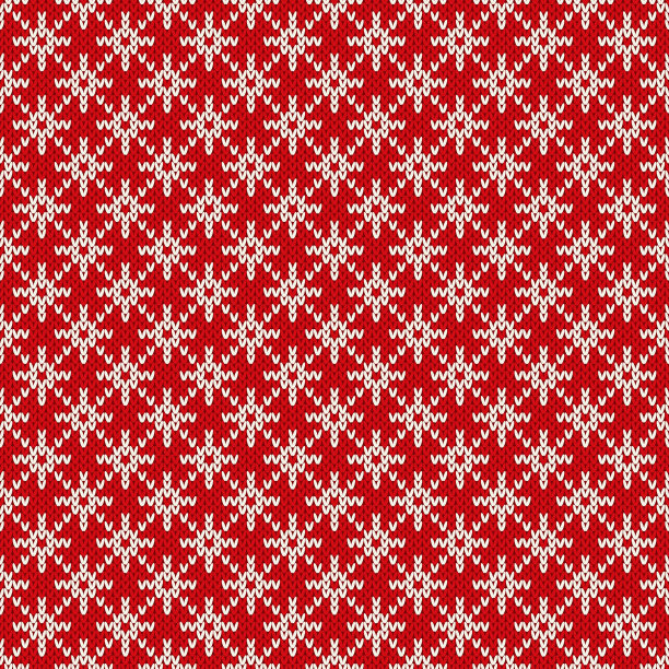 寒假无缝编织雪花图案。圣诞针织毛衣设计。羊毛针织纹理素材图片