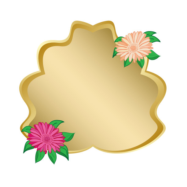 金色框架与花-向量图片下载