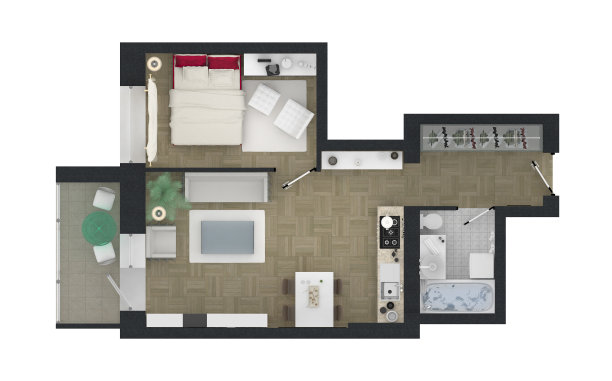 家具家庭公寓的3d渲染图片下载