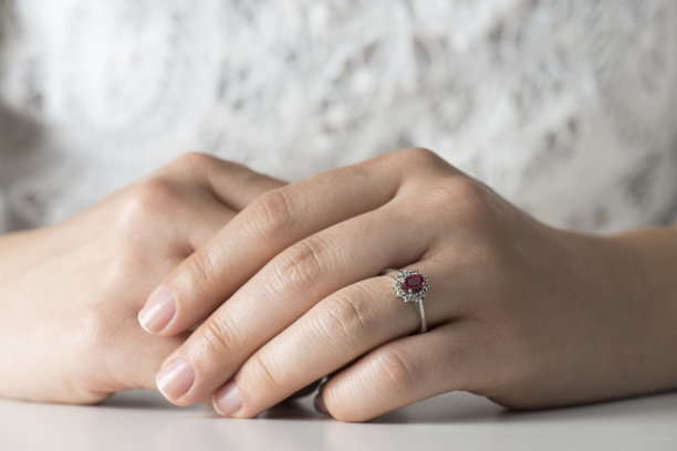 女人的手与订婚戒指图片下载