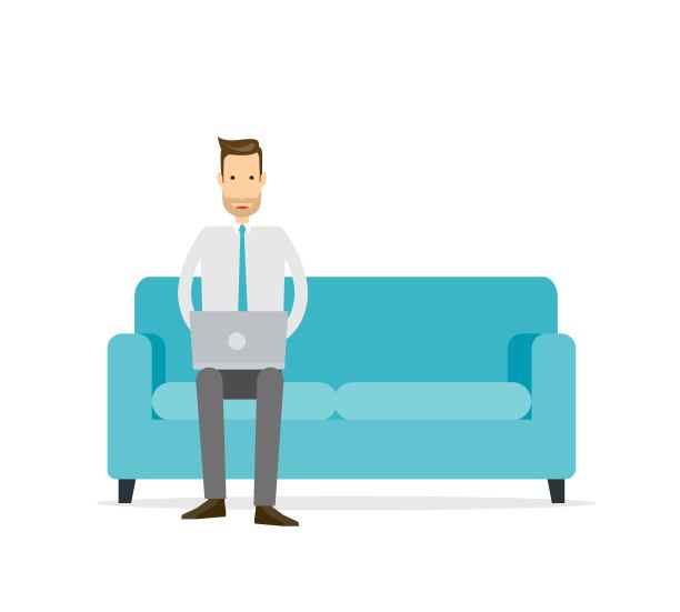 在沙发上工作的扁平商人图片下载