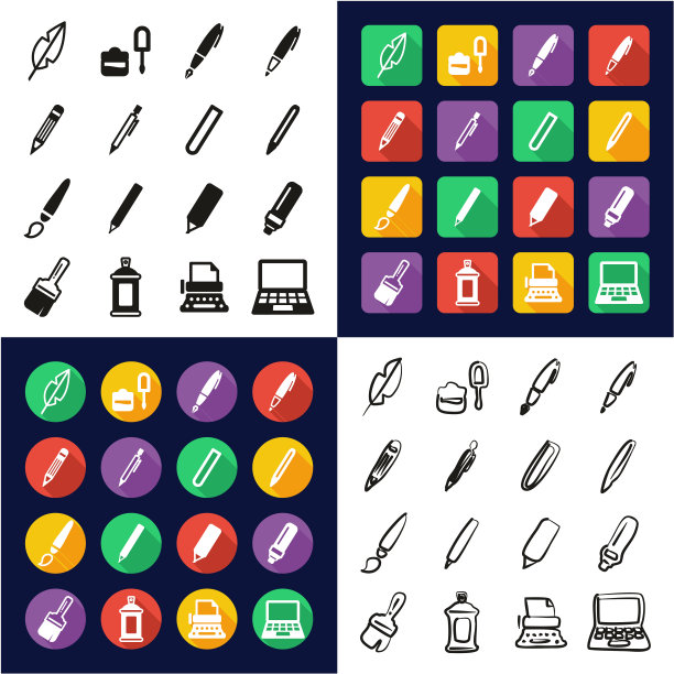写作工具全在一个图标黑白颜色平面设计徒手集图片下载