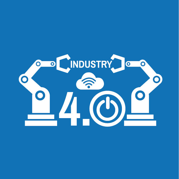 工业4.0革命矢量在网络空间巧克力和明亮的蓝色背景图片下载