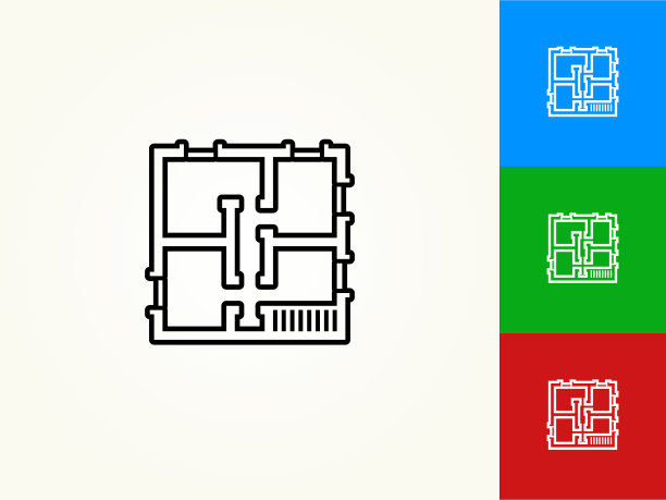 蓝图的房子黑色描边线性图标图片下载