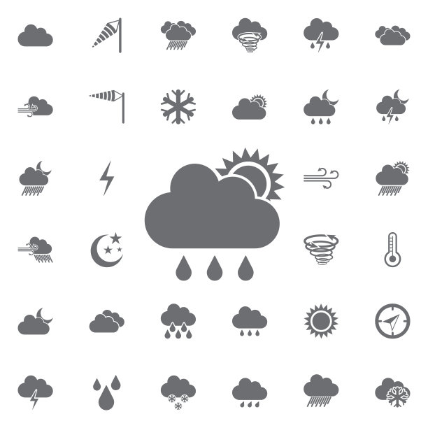 多云，下雨和晴朗的图标。图片下载