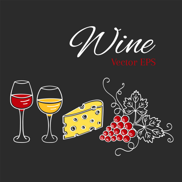 红酒杯、白葡萄酒杯、葡萄、奶酪矢图片下载