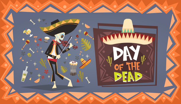 死去的传统墨西哥万圣节Dia De Los Muertos节日派对装饰横幅邀请图片下载
