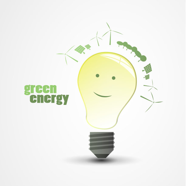 绿色能源-全球变暖，生态问题和解决方案-灯泡概念设计图片下载