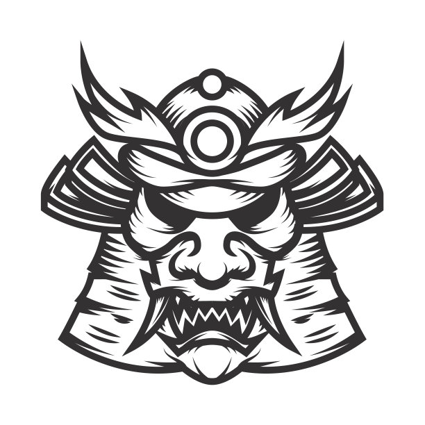 武士头盔插图上的白色背景。商标、会徽、标识的设计元素。矢量图图片下载