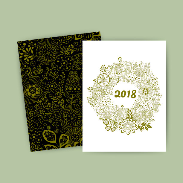 矢量涂鸦花彩色的圆形圣诞花环与鲜花和中央白色copyspace为您的文本。向量handdrawn草图。模式下面具图片下载