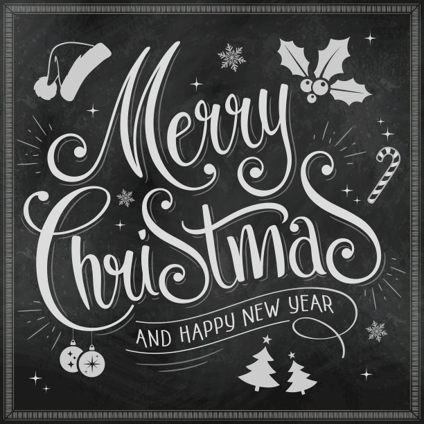 圣诞快乐，新年快乐，黑板上的书法。图片下载