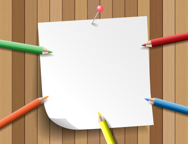 彩色铅笔与纸笔记在木制的背景图片下载