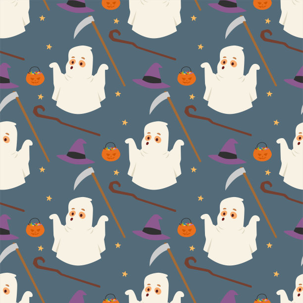 万圣节幽灵无缝图案背景夜撕裂派对trick or treat糖果矢量插图图片下载