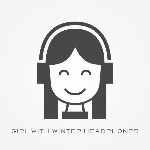 剪影图标女孩与冬季耳机图片下载