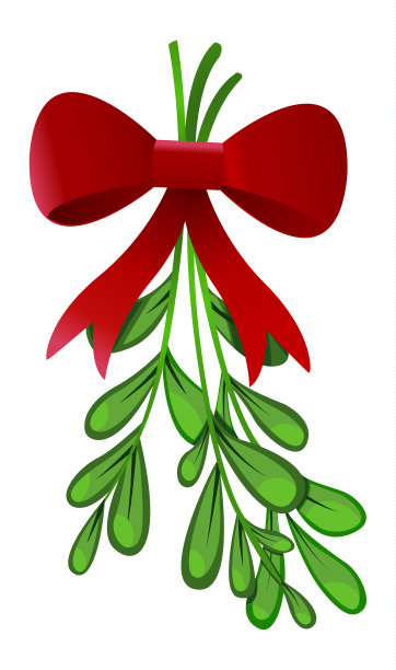 白色背景上孤立的红色蝴蝶结的槲寄生图片下载