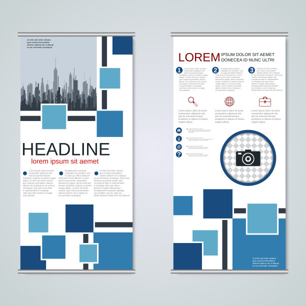 卷起两面旗帜矢量模板图片下载