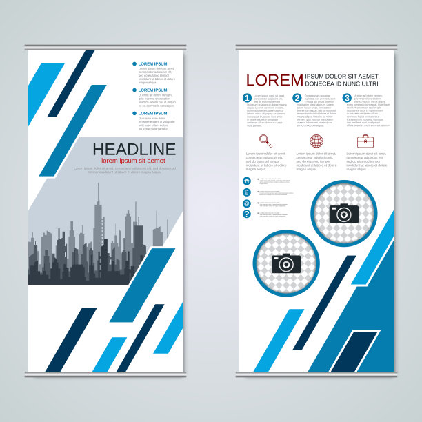 卷起两面旗帜矢量模板图片下载