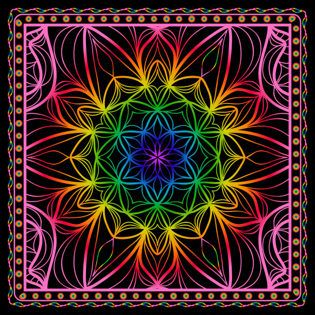 设计彩色背景与花边花卉图案。矢量插图。印花围巾，头巾，桌布图片下载