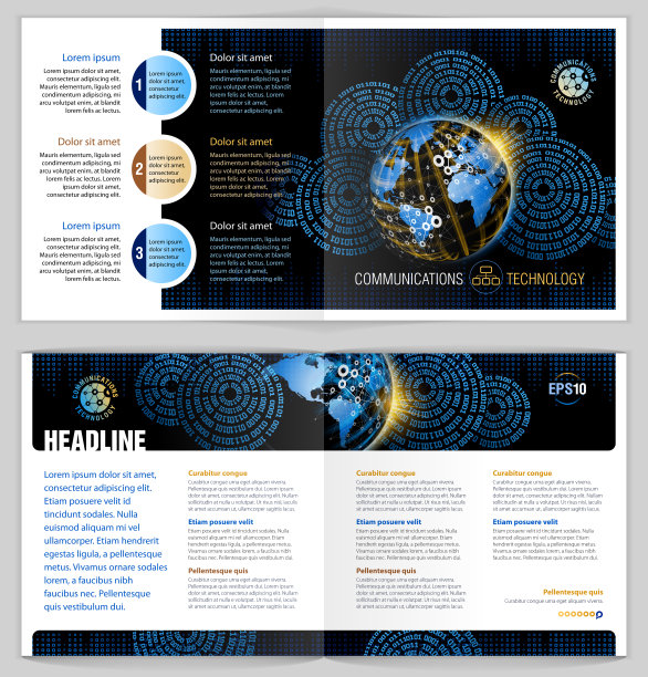 传单设计的例子。全球通信。图片下载