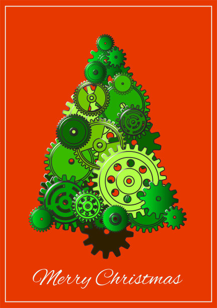 由齿轮和齿轮制成的机械圣诞树图片下载