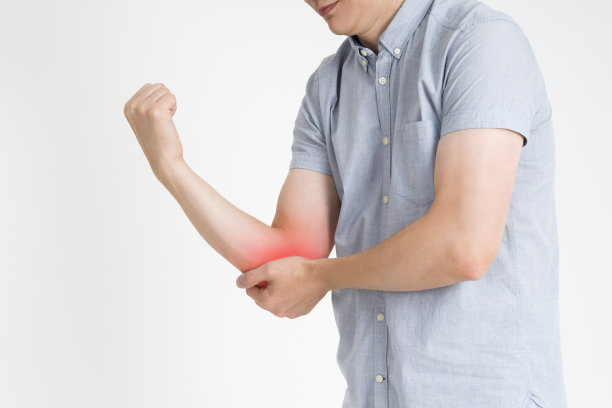 肘部疼痛，关节发炎，灰色背景有红点图片下载