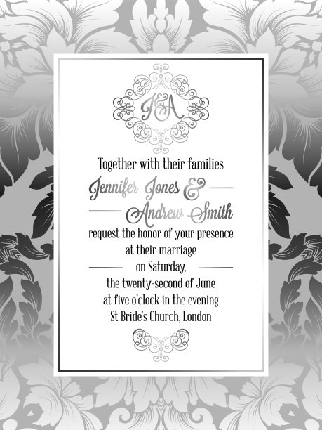 复古巴洛克风格的婚礼邀请卡模板。图片下载