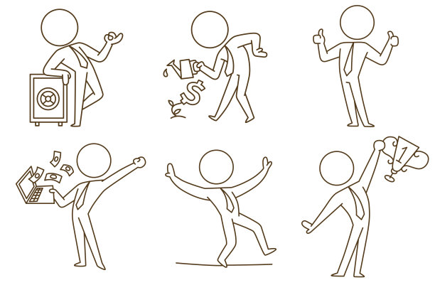 一套六个商业图标，商人在领带，线艺术图片下载