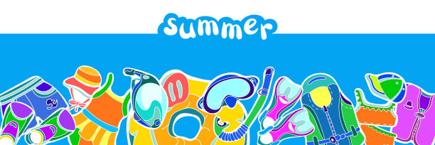 儿童游泳用品彩色banner矢量素材图片下载