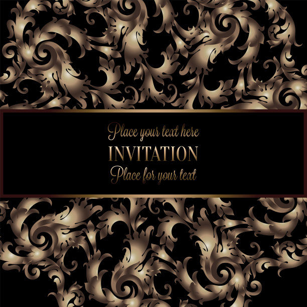 抽象的背景与古董，豪华的黑色和金色古董框架，维多利亚旗帜，缎花墙纸装饰品，邀请卡，巴洛克风格小册子，时尚图案，模板设计图片下载