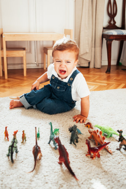 男孩在玩玩具恐龙图片下载