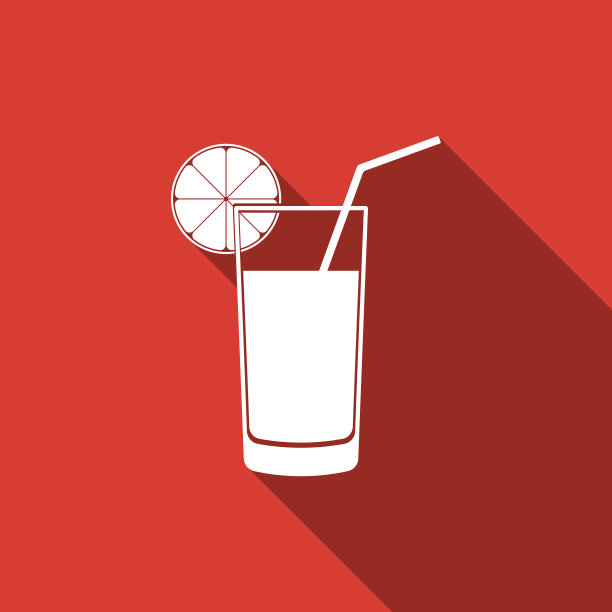 杯果汁图标孤立与长影子。橙片和管饮用。健康的有机食品。平面设计。矢量图图片下载