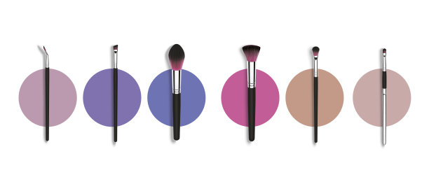 矢量化妆刷为睫毛膏和粉。Besign时尚概念。逼真的化妆笔刷设置在白色背景旗帜图片下载