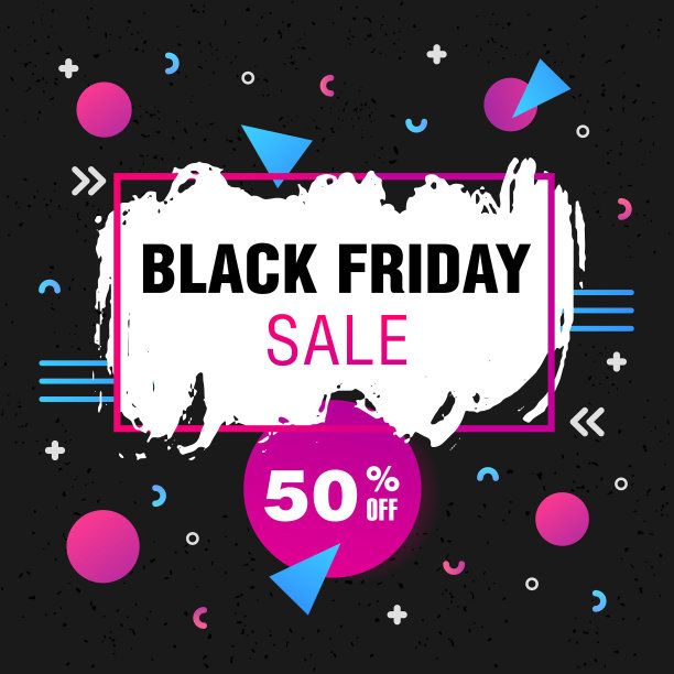 黑色星期五促销海报，几何形状。假日销售演示。矢量背景在复古80年代，90年代。时尚的网页横幅出售与黑暗的背景。图片下载