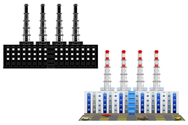 带停车场的厂房，矢量图图片下载