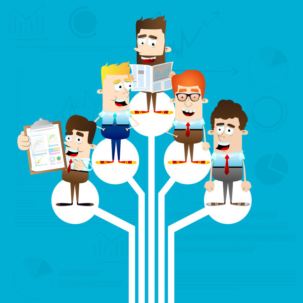 一组业务人员站在逻辑树上。素材图片