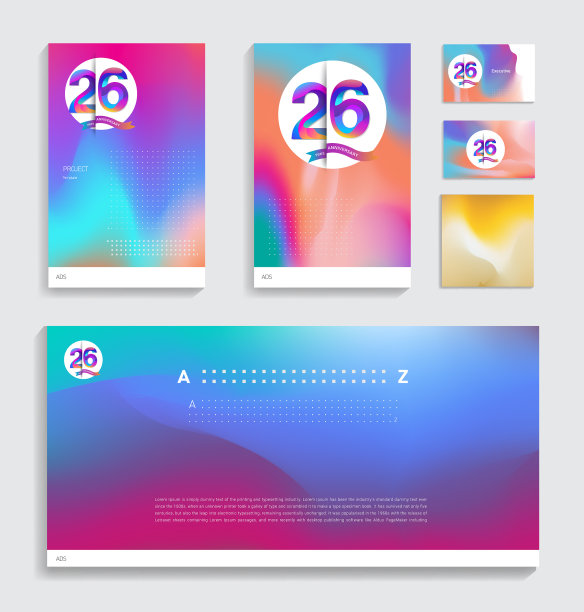 26周年纪念与流体颜色封面集。适合封面，海报，海报，横幅，背景，传单设计图片下载