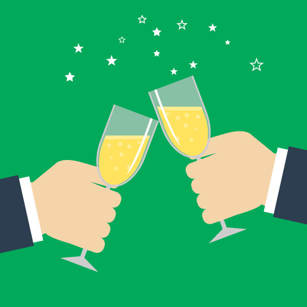 商业上的成功庆祝。手拿着眼镜。图片下载