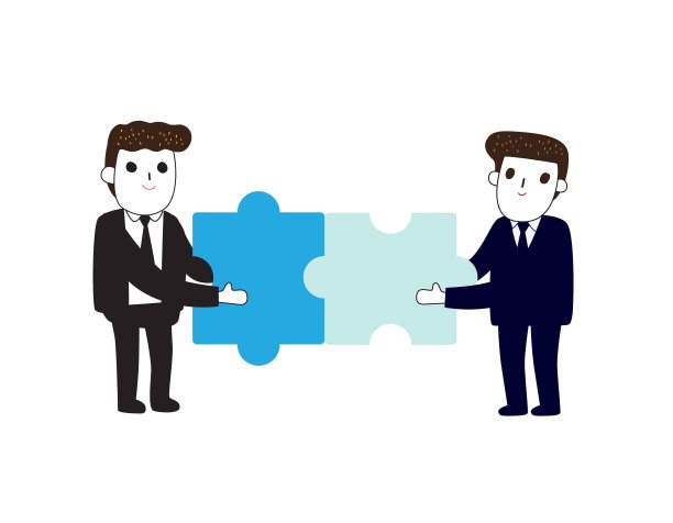 迷惑握在手中的商人连接。合作的象征。伙伴关系。矢量平面卡通人物图标设计插图。经营理念。图片下载